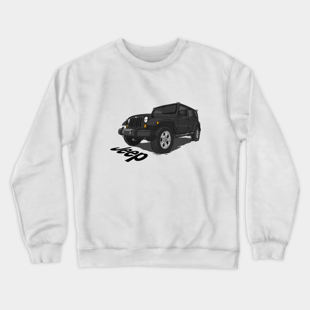 Jeep Wrangler - Black Crewneck Sweatshirt by 4x4 Sketch